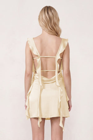 Yellow Ruffled Sheath Square Neck Satin Ruched Homecoming Dress (2) | KISSPROM