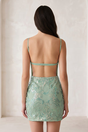 Sage Sparkly Sequin Backless Bodycon Mini Party Dresses | KISSPROM