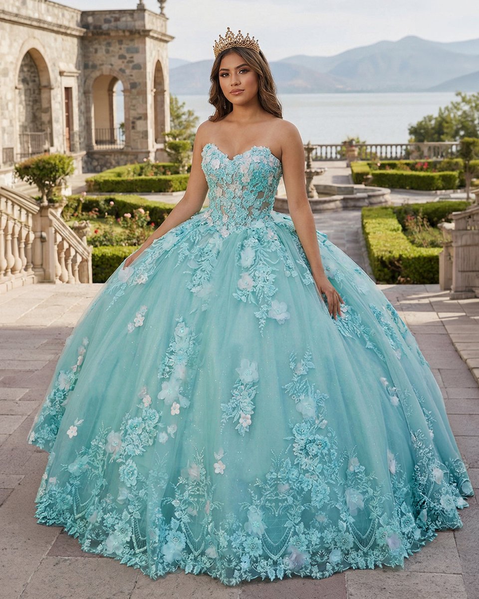 Sage Strapless Tulle Sleeveless Quinceanera Dress - KissProm