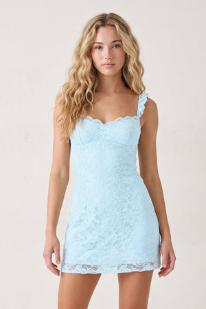 Sky Blue Sweetheart Lace Sheath Mini Homecoming Dress with Lace-Up Back | KISSPROM