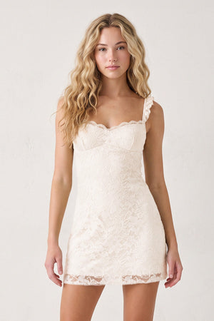 Ivory Sweetheart Lace Sheath Mini Homecoming Dress with Lace-Up Back | KISSPROM