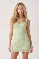 Sage Sweetheart Lace Sheath Mini Homecoming Dress with Lace-Up Back | KISSPROM