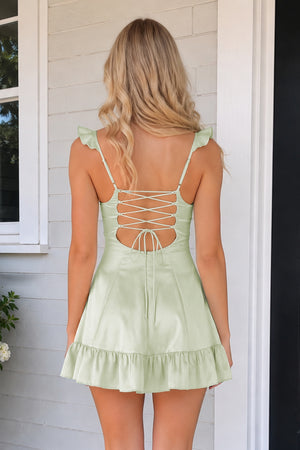 Sage Sweetheart Ruffled A-Line Satin Homecoming Dress | KISSPROM