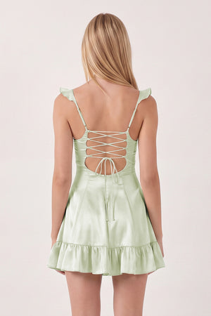Sage Sweetheart Ruffled A-Line Satin Homecoming Dress | KISSPROM
