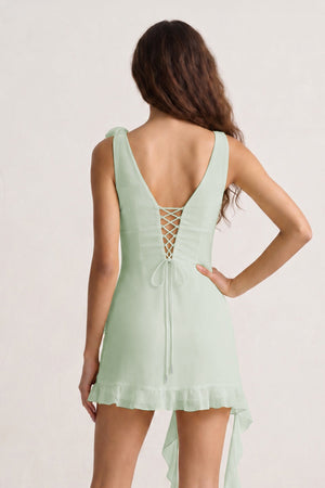 Sage V-Neck Chiffon A-Line Ruffled Homecoming Dress | KISSPROM