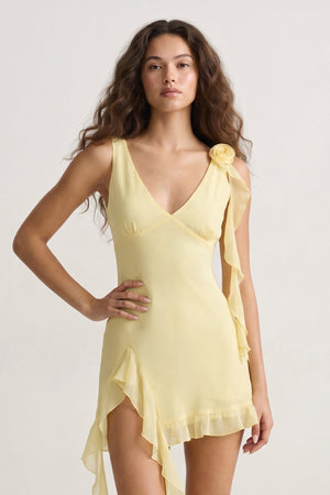 Yellow V-Neck Chiffon A-Line Ruffled Homecoming Dress - KISSPROM