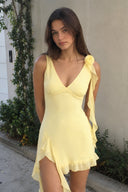 Yellow V-Neck Chiffon A-Line Ruffled Homecoming Dress - KISSPROM