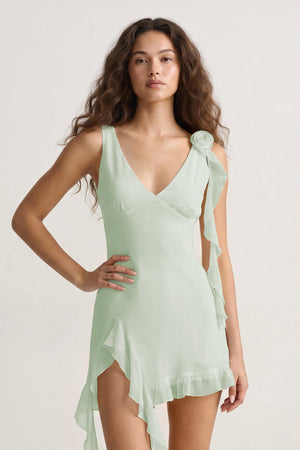 Sage V-Neck Chiffon A-Line Ruffled Homecoming Dress | KISSPROM
