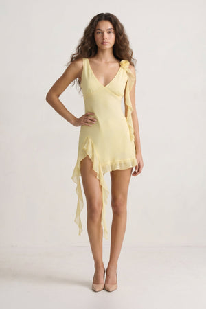 Yellow V-Neck Chiffon A-Line Ruffled Homecoming Dress - KISSPROM