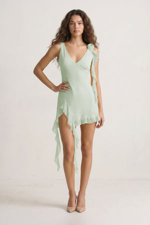 Sage V-Neck Chiffon A-Line Ruffled Homecoming Dress | KISSPROM