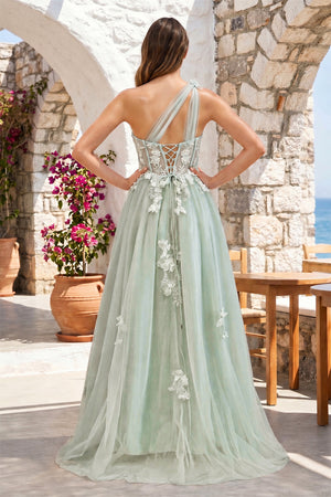 A Line One Shoulder Black Long Prom Dress with Appliques – Prom Dress by KissProm | Available at KissProm