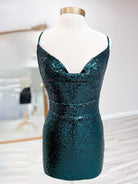 Salvia | Dark Green - Spaghetti Straps Sequins Sheath Short Homecoming Dress