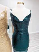 Salvia | Dark Green - Spaghetti Straps Sequins Sheath Short Homecoming Dress