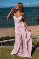 Samaher | Blue - Strapless Sheath Chiffon Pleated Long Prom Dresses - KissProm