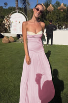 Samaher | Blue - Strapless Sheath Chiffon Pleated Long Prom Dresses - KissProm