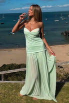KissProm-Samaher Sage Strapless Sheath Chiffon Pleated Long Prom Dresses