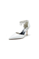 Satin Ankle Strap Pearl Beaded Satin Wedding Shoes - KissProm