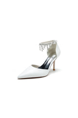 Satin Ankle Strap Pearl Beaded Satin Wedding Shoes - KissProm