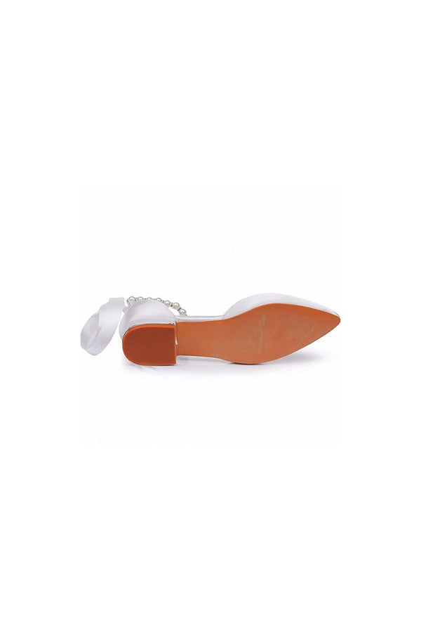 Satin Beaded Ribbon Low Heels Bridal Shoes - KissProm