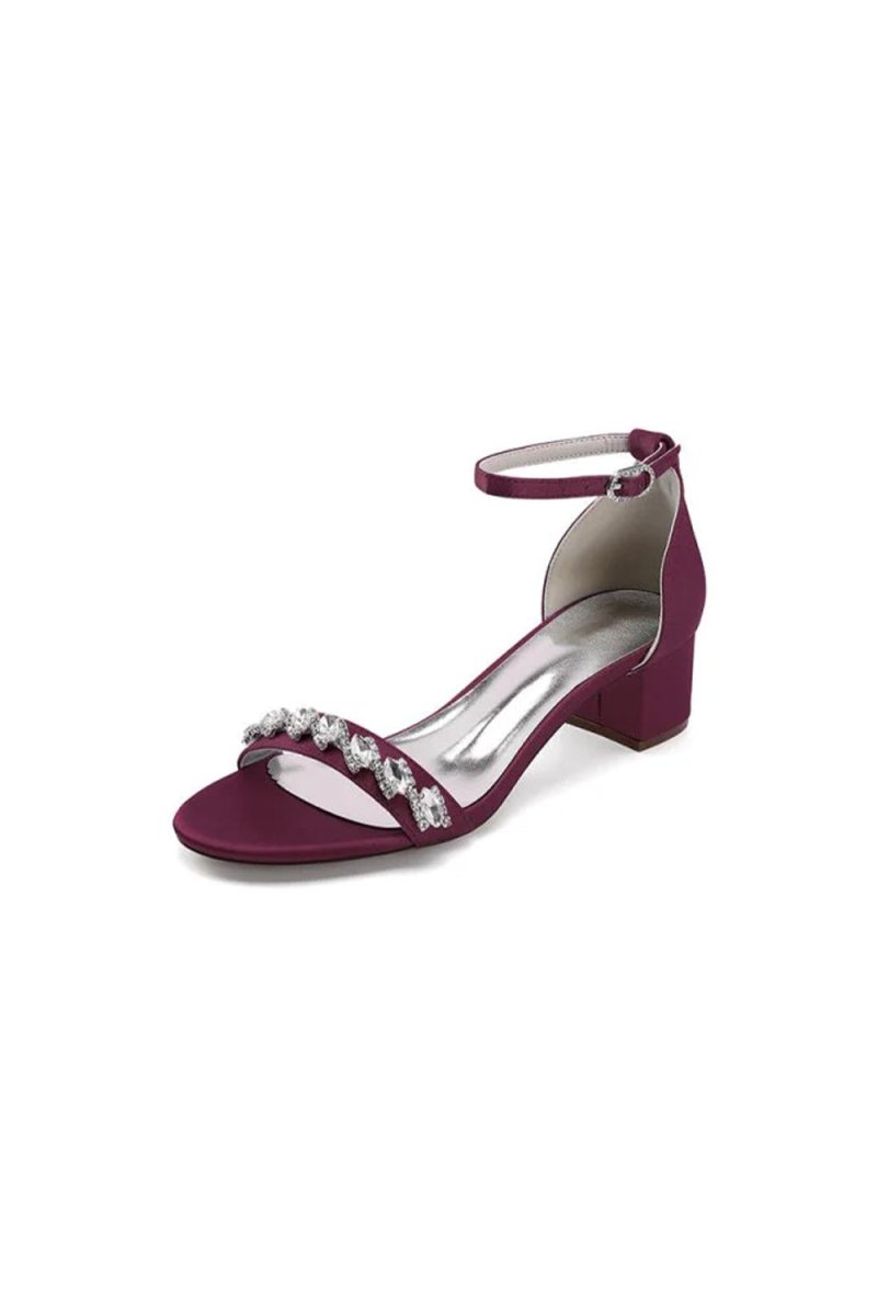 Satin Block - Heel Sandal with Diamond Embellishments - KissProm