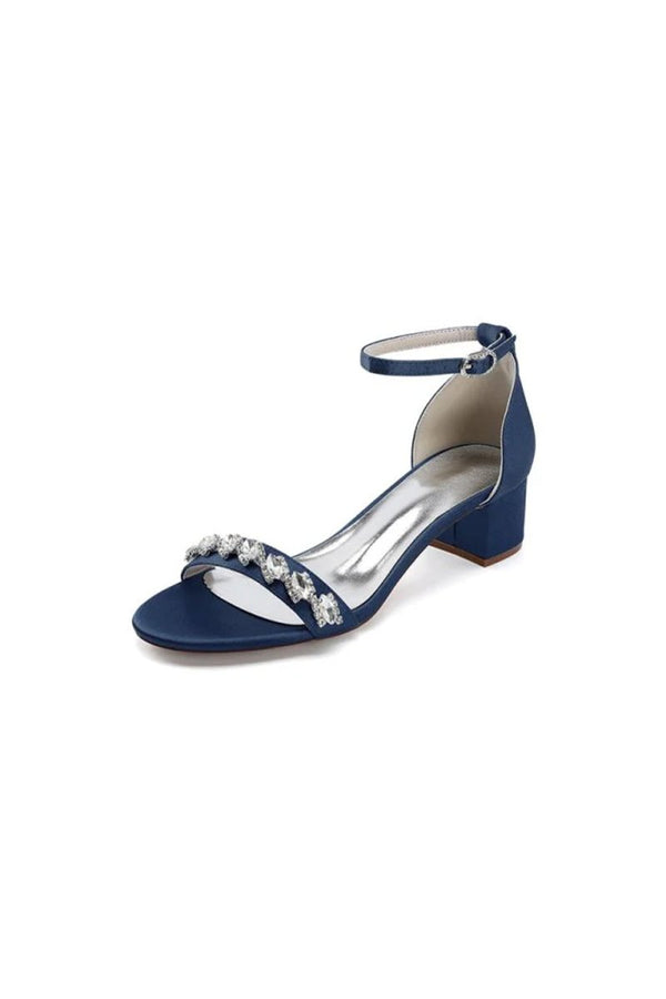 Satin Block - Heel Sandal with Diamond Embellishments - KissProm