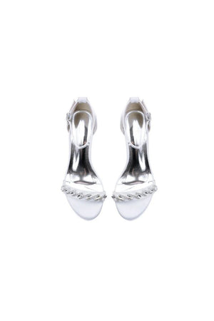 Satin Block - Heel Sandal with Diamond Embellishments - KissProm