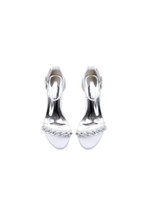 Satin Block - Heel Sandal with Diamond Embellishments - KissProm