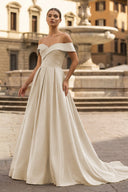 A-Line Prom Dresses Celebrity Style Dress Christmas Sleeveless Off The Shoulder Satin with Slit - KISSPROM PROM DRESSES