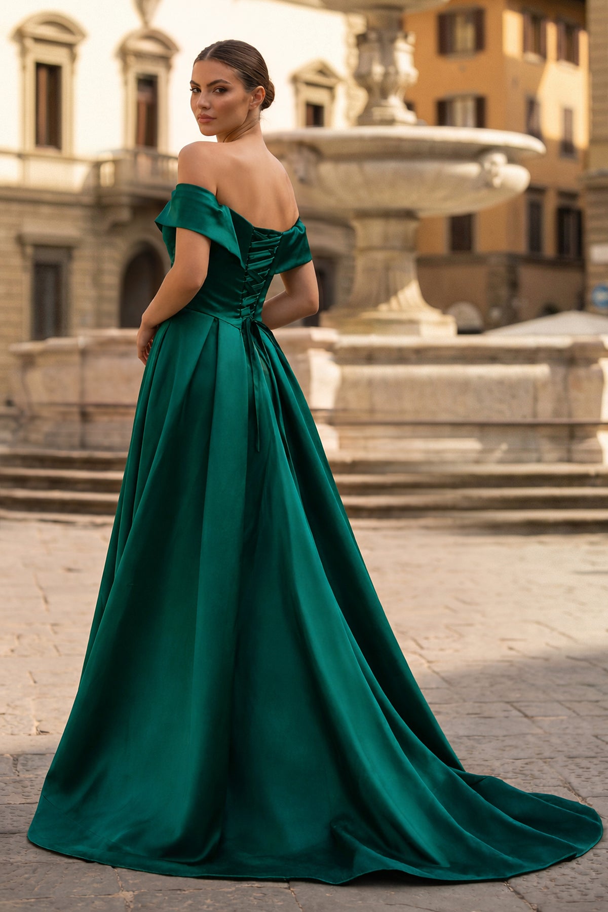 KissProm A-Line Prom Dresses Celebrity Style Dress Christmas Sleeveless Off The Shoulder Satin with Slit, Green / 10