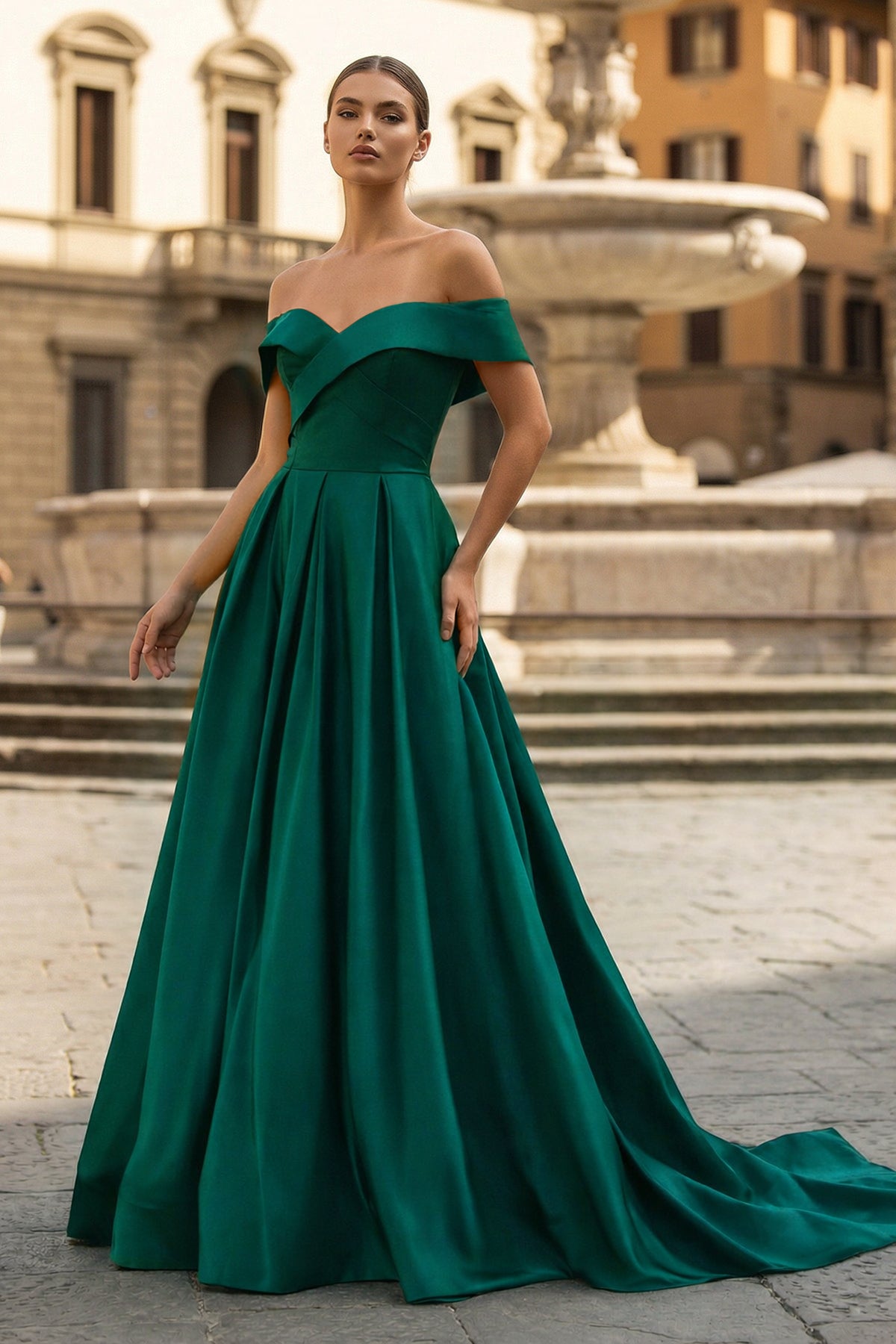 KissProm A-Line Prom Dresses Celebrity Style Dress Christmas Sleeveless Off The Shoulder Satin with Slit, Green / 10