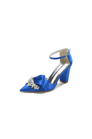White Satin Heels Featuring a Large Decorative Bow and Metallic Heel - KissProm