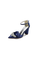 White Satin Heels Featuring a Large Decorative Bow and Metallic Heel - KissProm