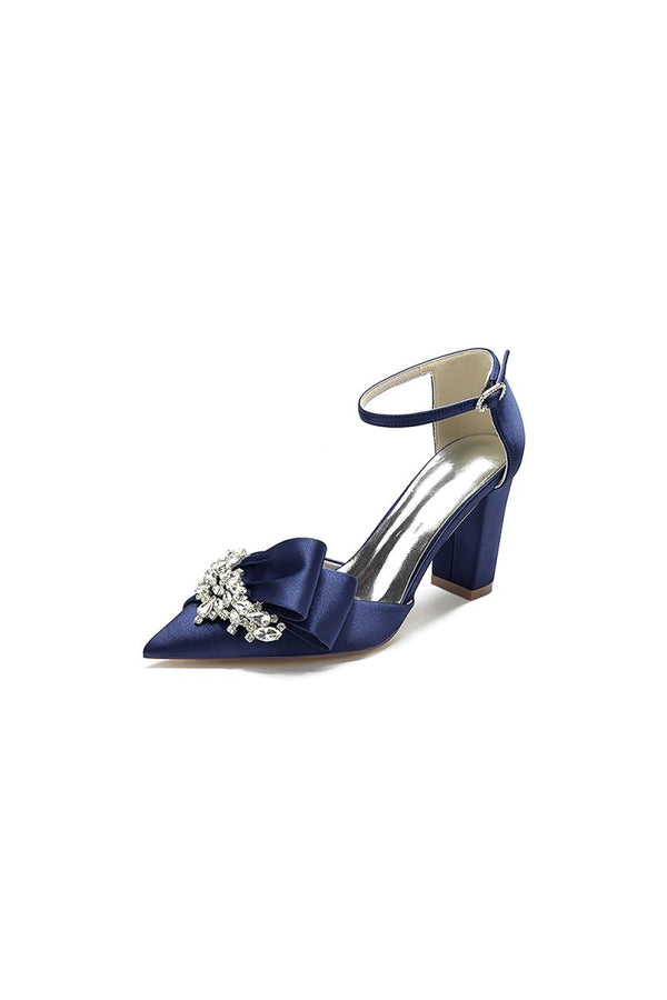 White Satin Heels Featuring a Large Decorative Bow and Metallic Heel - KissProm