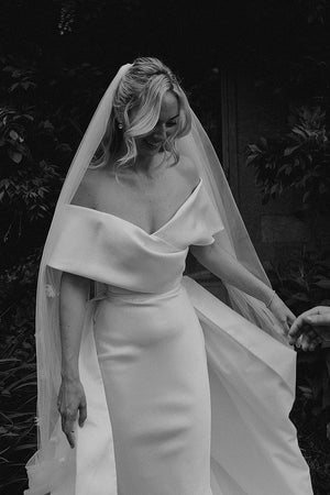 Gorgeous  Mermaid Off the Shoulder White Satin Wedding Dresses – Wedding Dresses by KissProm | Available at KissProm