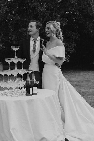 Gorgeous  Mermaid Off the Shoulder White Satin Wedding Dresses – Wedding Dresses by KissProm | Available at KissProm