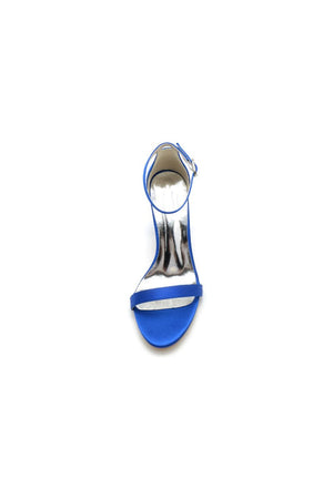 Satin Open Toe Ankle Strap Chunky Heels - KissProm