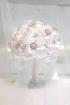 Satin Pearl Ribbon Cascade Wedding Flower Bouquets - KissProm