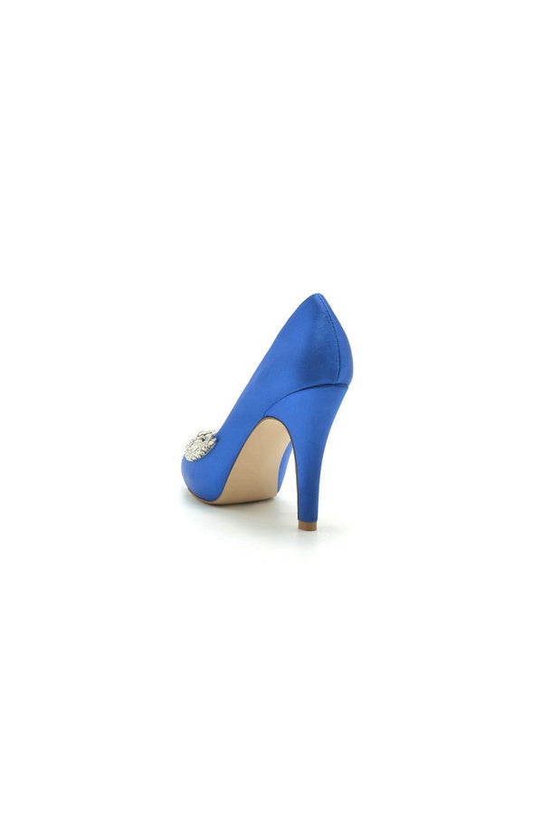 Satin Peep Toe Slip - on Rhinestone High Heels - KissProm