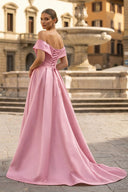 A-Line Prom Dresses Celebrity Style Dress Christmas Sleeveless Off The Shoulder Satin with Slit - KISSPROM PROM DRESSES