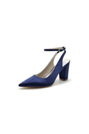 Satin Pointed Toe Ankle Strap Chunky Heels - KissProm