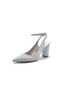 Satin Pointed Toe Ankle Strap Chunky Heels - KissProm