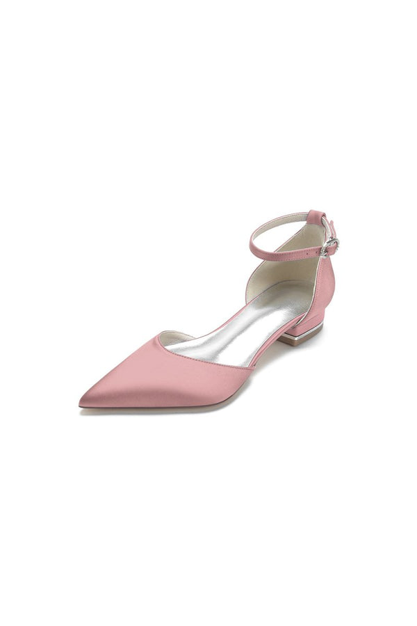 Satin Pointed Toe Ankle Strap Kitten Heels - KissProm