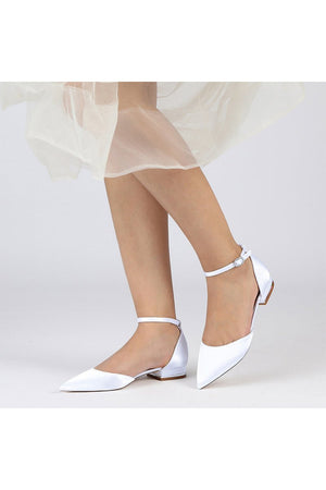 Satin Pointed Toe Ankle Strap Kitten Heels - KissProm