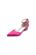 Satin Pointed Toe Ankle Strap Kitten Heels - KissProm