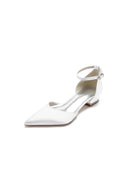 Satin Pointed Toe Ankle Strap Kitten Heels - KissProm