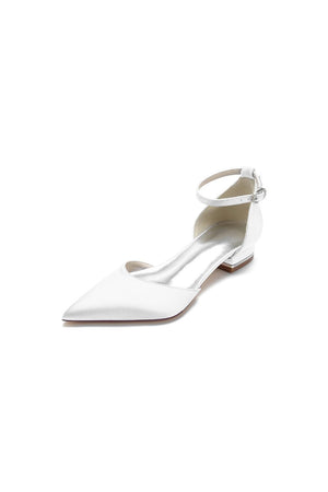 Satin Pointed Toe Ankle Strap Kitten Heels - KissProm