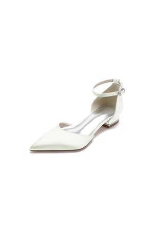 Satin Pointed Toe Ankle Strap Kitten Heels - KissProm