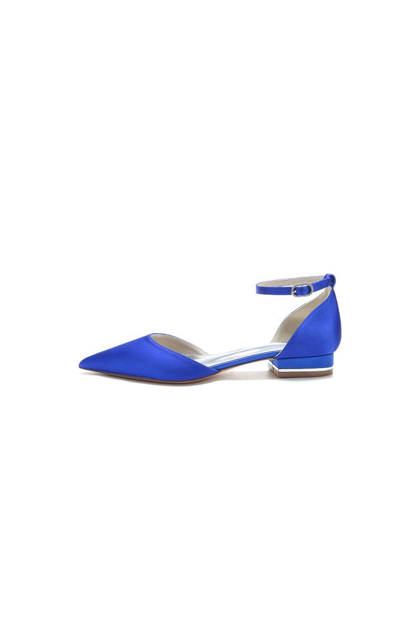 Satin Pointed Toe Ankle Strap Kitten Heels - KissProm