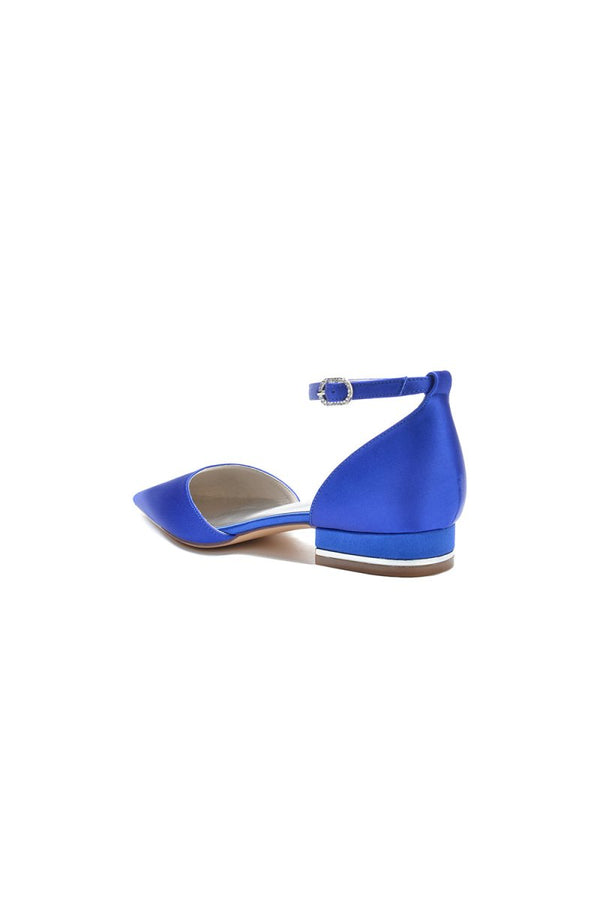 Satin Pointed Toe Ankle Strap Kitten Heels - KissProm