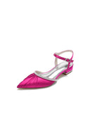 Satin Pointed Toe Beaded Buckle Kitten Heels - KissProm